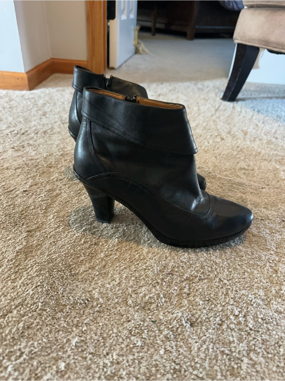 Sofft Black Leather Fold-Over Ankle Booties